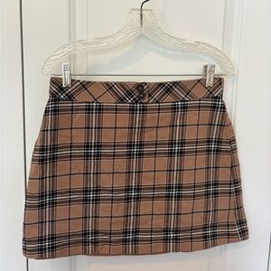 Express Tan and Black Plaid Mini Skirt